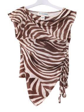 Zebra Print Ruched Asymmetrical Top NWT See You Monday Large